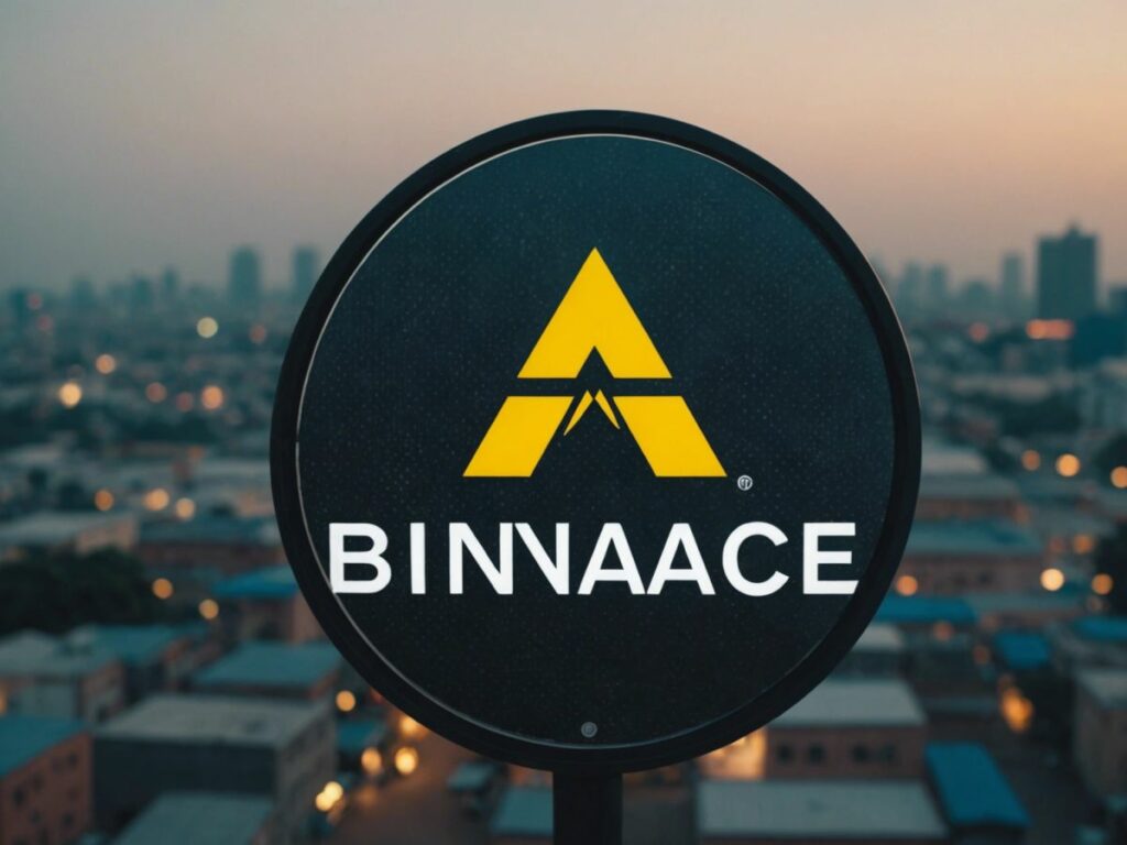 Logos of Binance and Coinbase with a 'Blocked' sign, indicating restricted access in Nigeria.