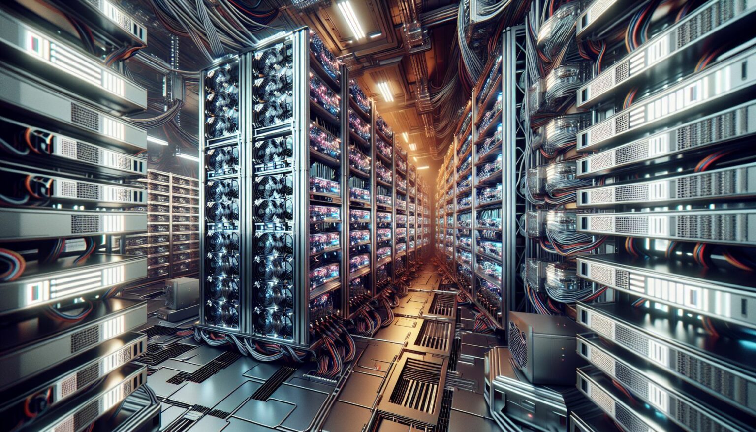cryptocurrency mining farm with advanced technology and futuristic design