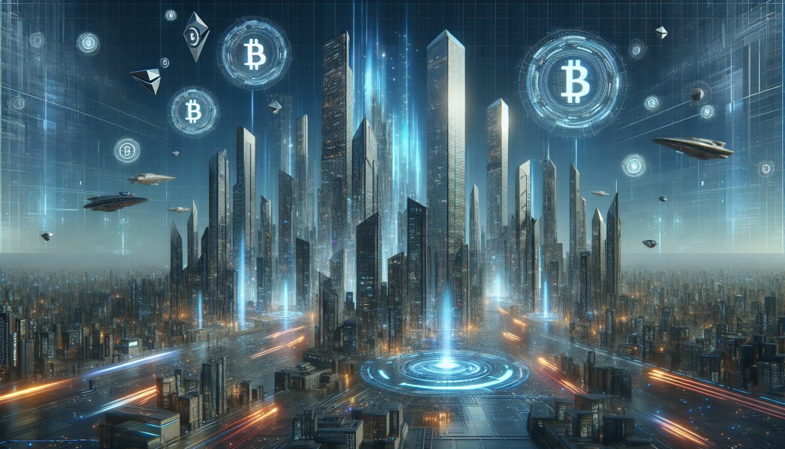 cryptocurrency trading futuristic city skyline