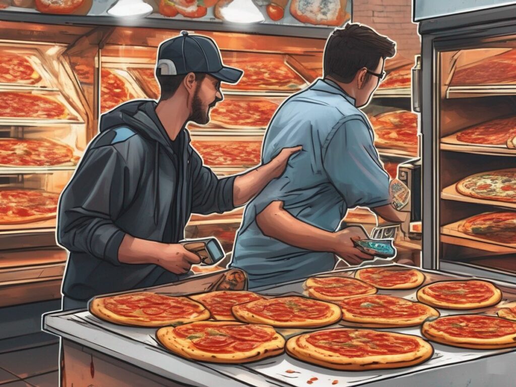 person buying pizza with bitcoin
