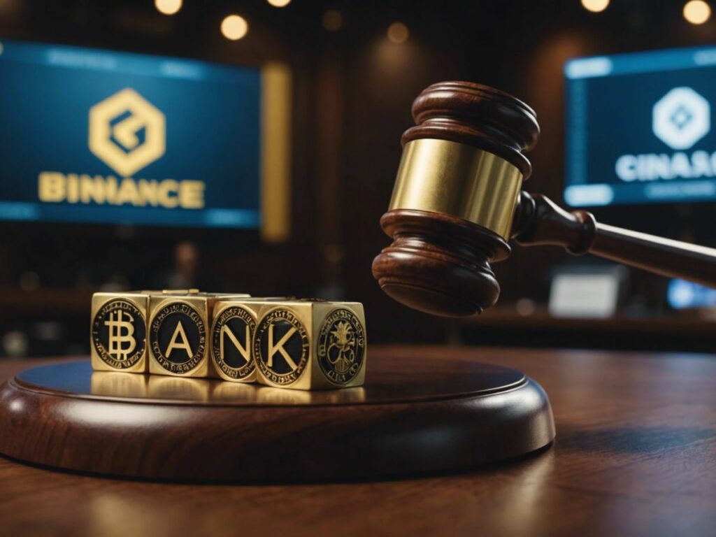 Gavel striking with Binance, Coinbase, Kraken logos, symbolizing SEC lawsuits and new regulatory era.