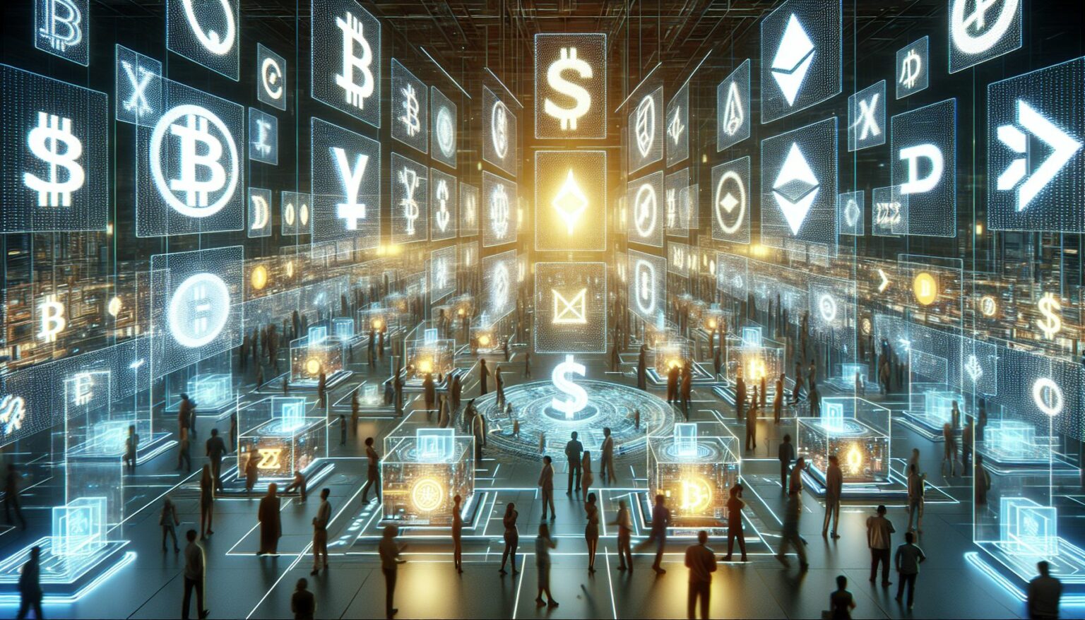 futuristic trading with cryptocurrency symbols