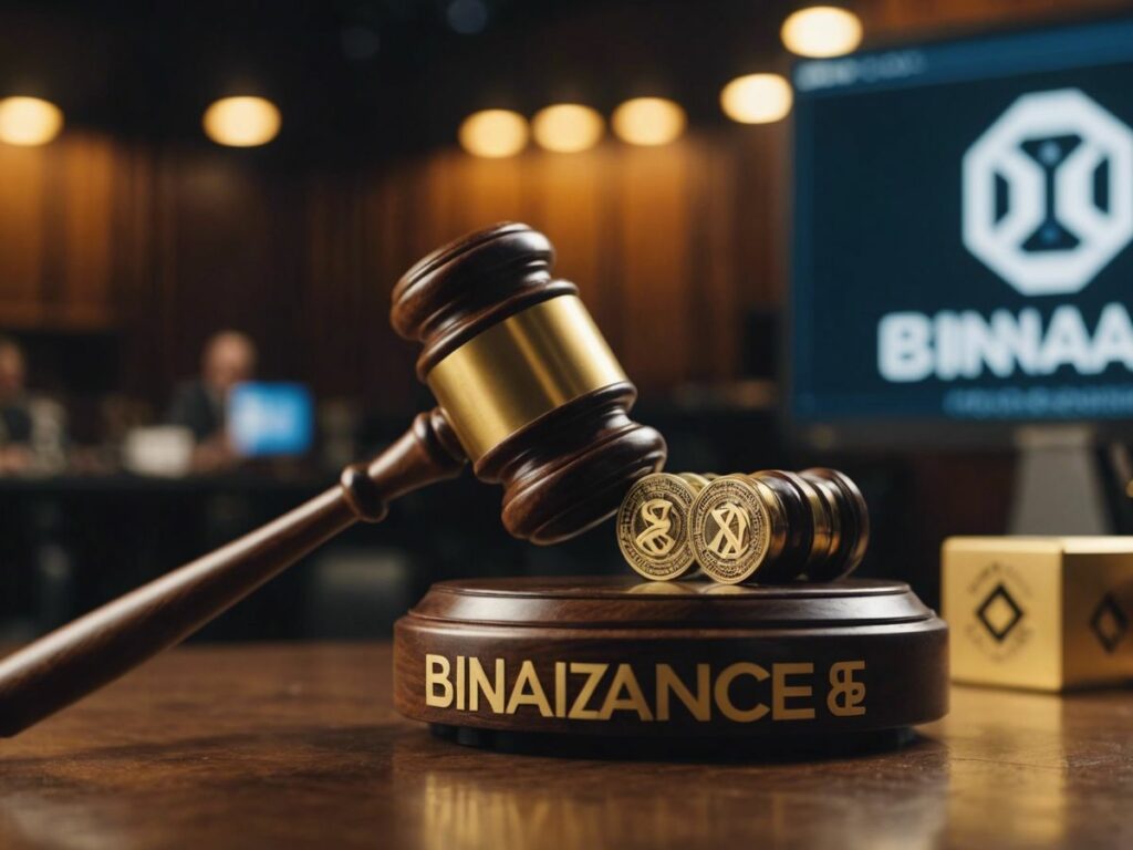 Gavel striking with Binance, Coinbase, Kraken logos, representing SEC lawsuits and new regulatory era.