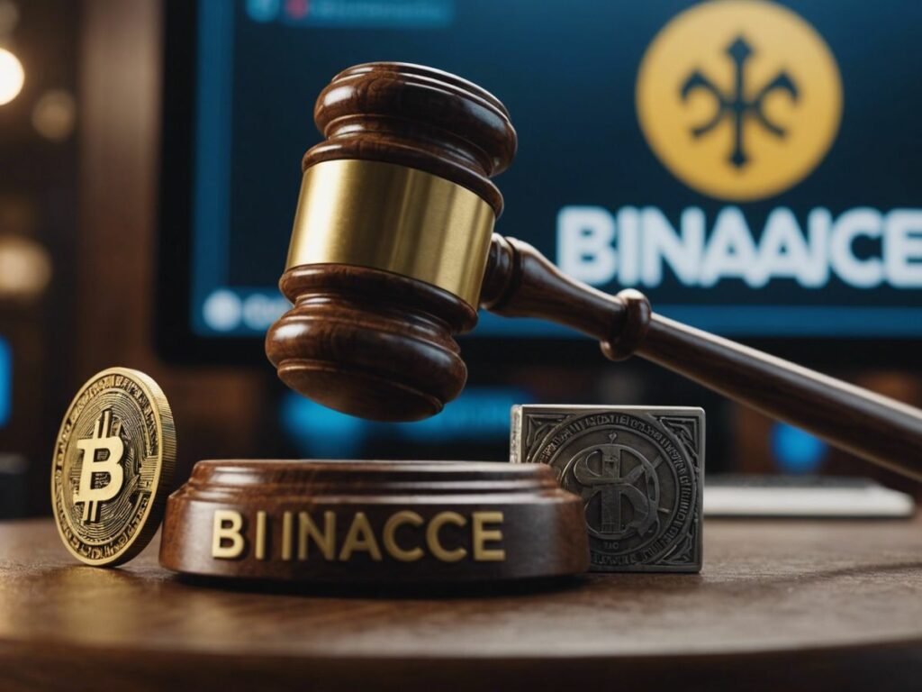 Gavel striking with Binance, Coinbase, Kraken logos, symbolizing SEC lawsuits and a tough new era for crypto.
