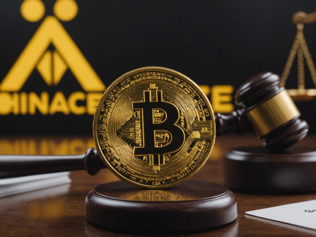 Binance and Coinbase logos with a gavel in between, representing SEC lawsuits uniting the crypto industry.