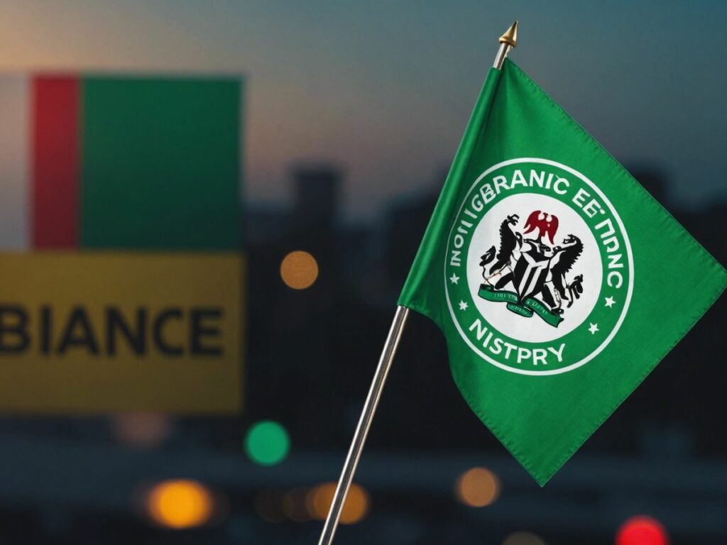 Nigerian flag with 'No Entry' sign over Binance logo, representing the ban on cryptocurrency firms.