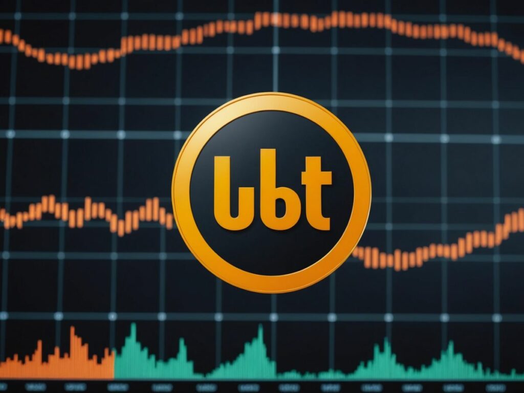 Upbit logo with charts, crypto symbols, and growth