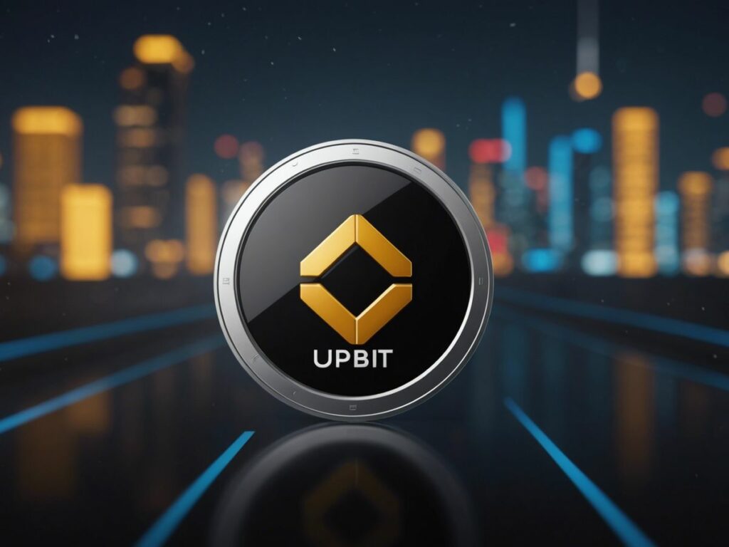 Upbit logo with Binance and Coinbase logos in the background, highlighting Upbit's rise among top crypto exchanges.