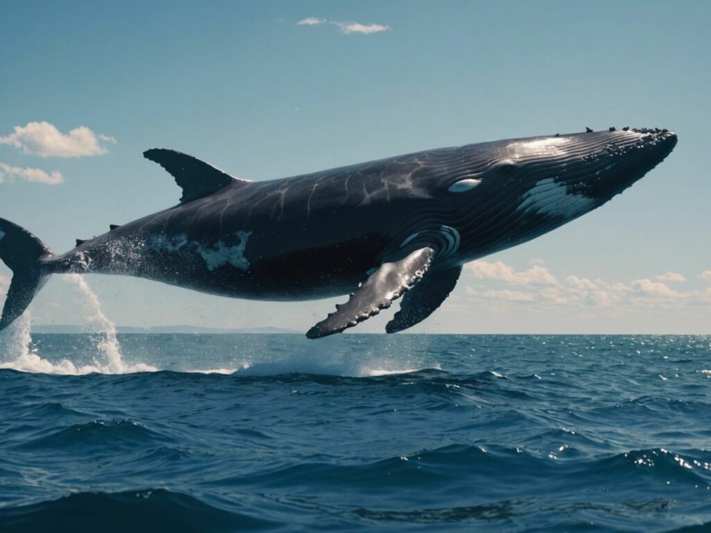 Ethereum whale moves $50 million in ETH tokens from Binance, depicting a large whale with Ethereum tokens.