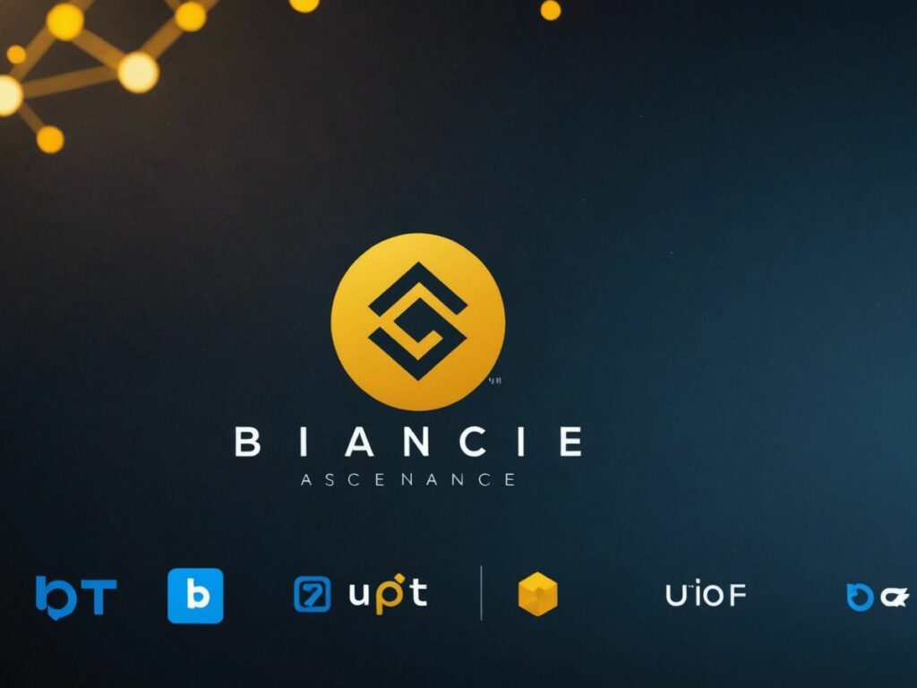 Upbit logo rising to join Binance and Coinbase, symbolizing its entry into the top five crypto exchanges.