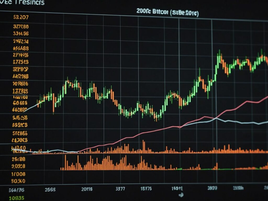 Graph depicting Bitcoin price trends and key market events over the past year.